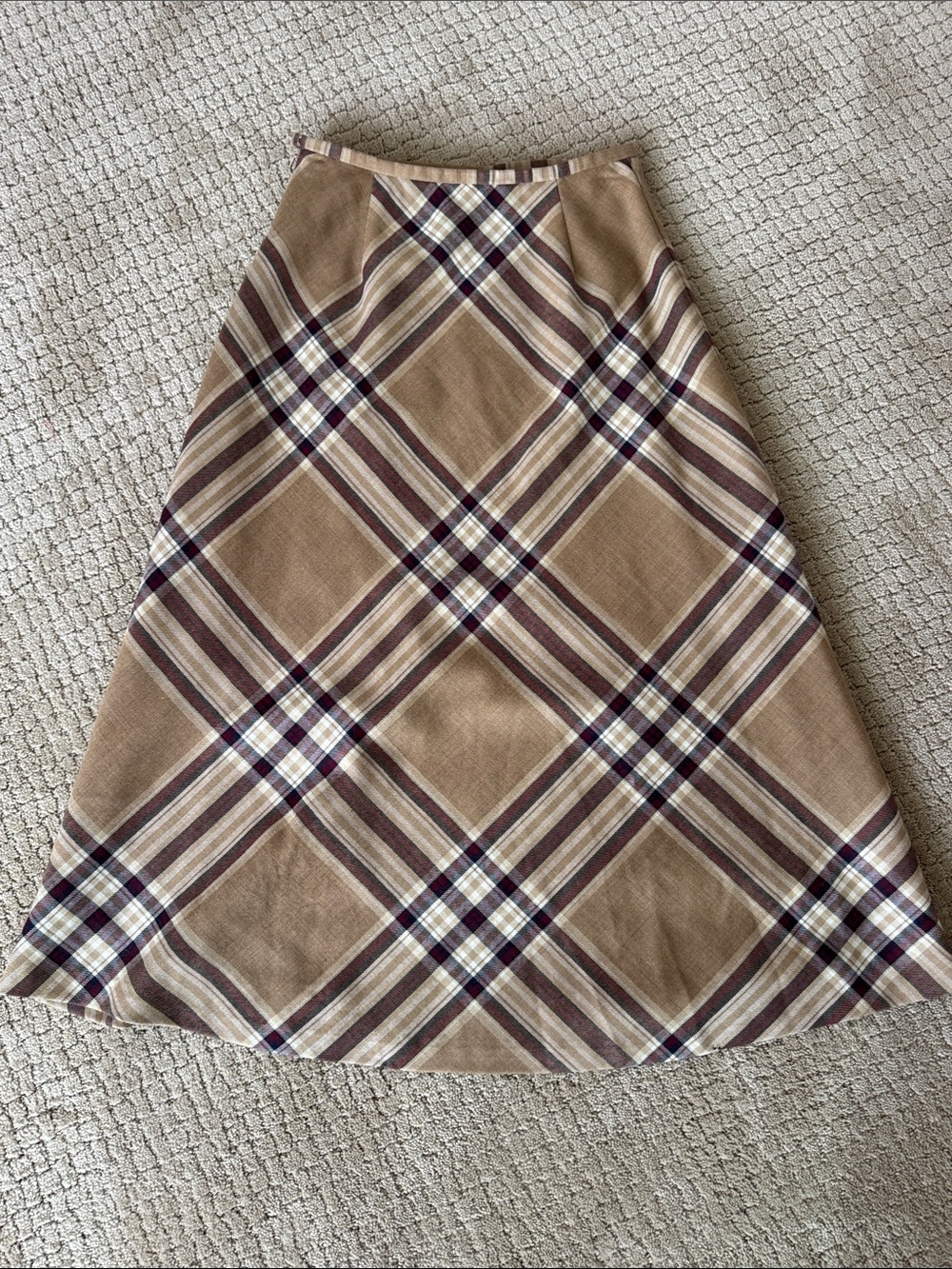 Talbots Wool Plaid Bias Cut A-Line Midi Skirt Brown Tan Old Money Size 4 - Picture 7 of 7